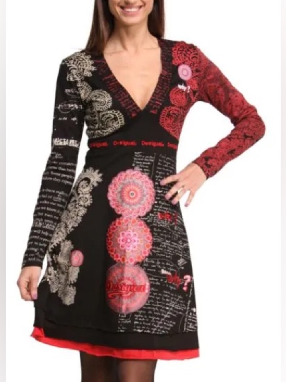 Desigual Women’s Printed Patchwork witchy maximalist Long Sleeve Dress Size S